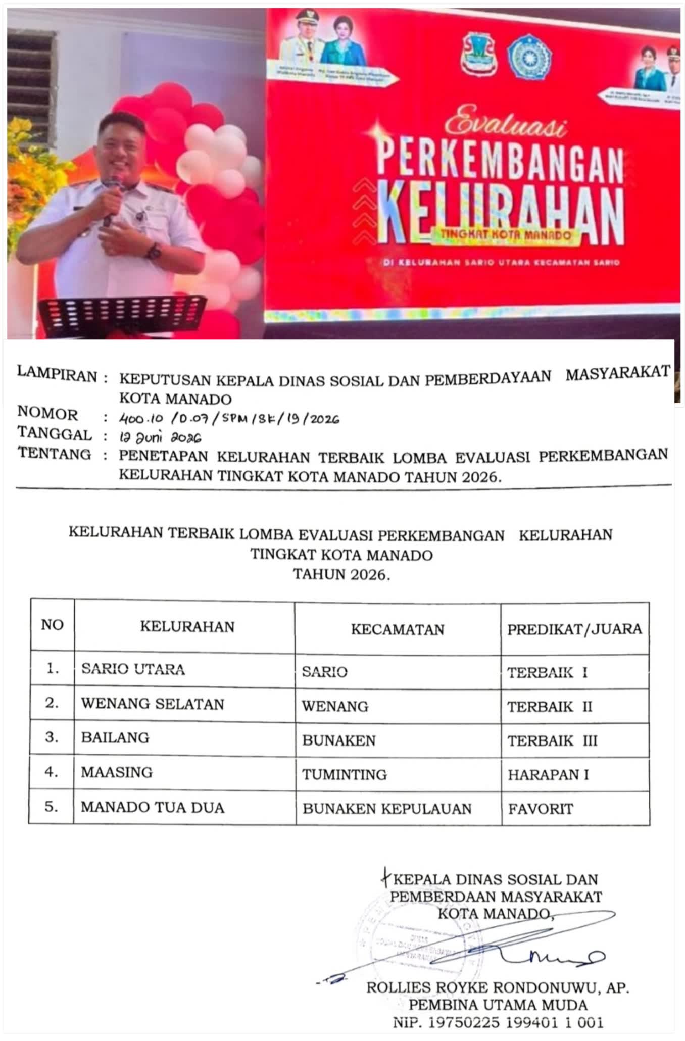 Rebut Jawara, Sario Utara Duta Manado ke Lomba Evaluasi Perkembangan Kelurahan se-Sulut 2026